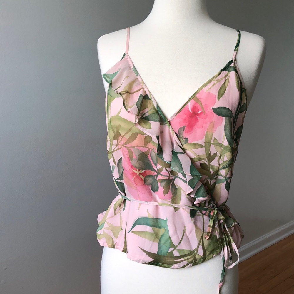 Ann Taylor Silk Floral Wrap Top Ruffle